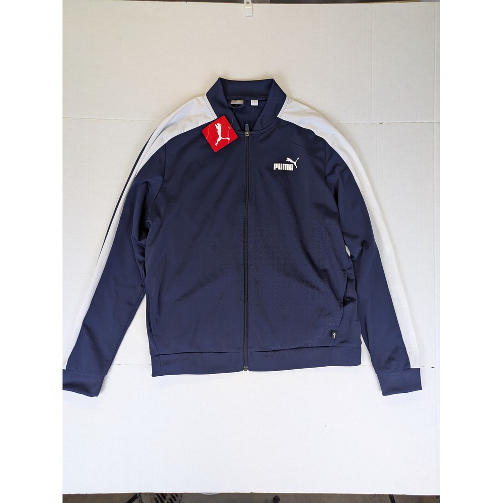 Puma Baseball Tri Track Jacket Mens Large Navy Blue Full Zip Logo 848999 06 NWT